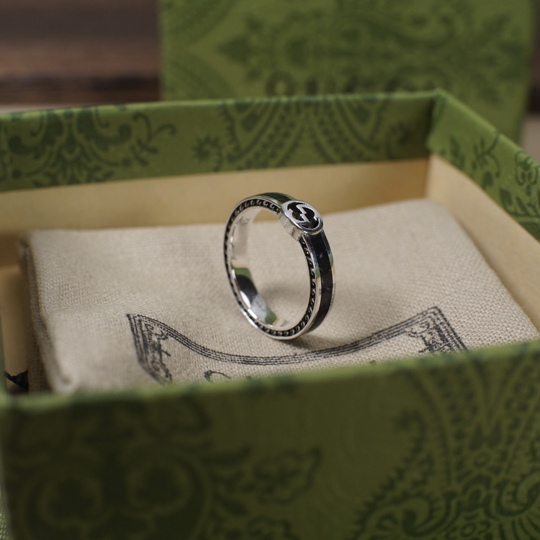 Double G Black Enamel Ring