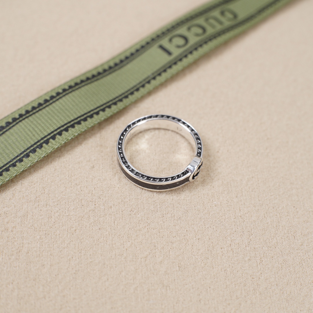 Double G Black Enamel Ring