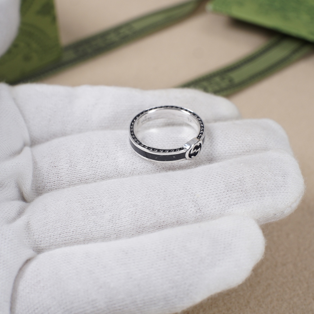 Double G Black Enamel Ring