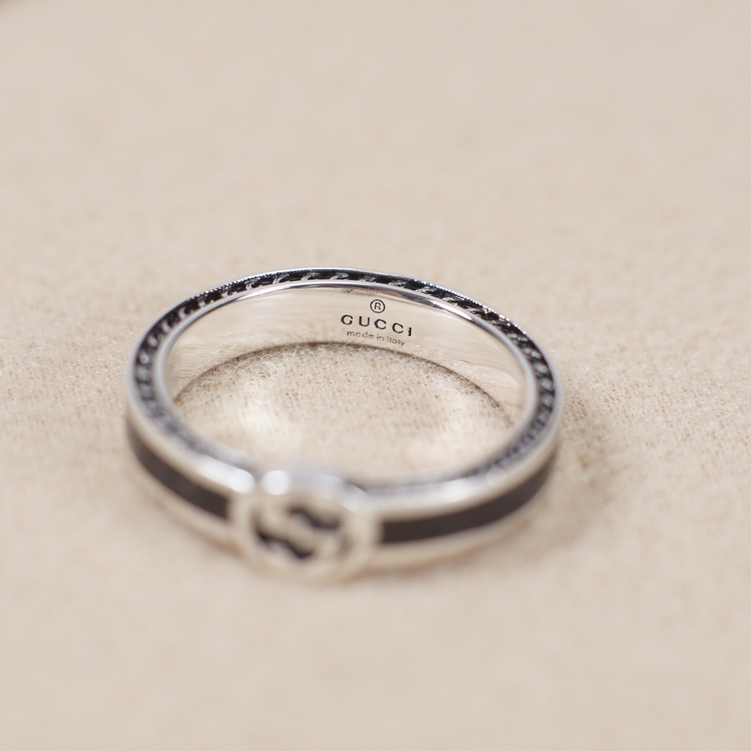 Double G Black Enamel Ring