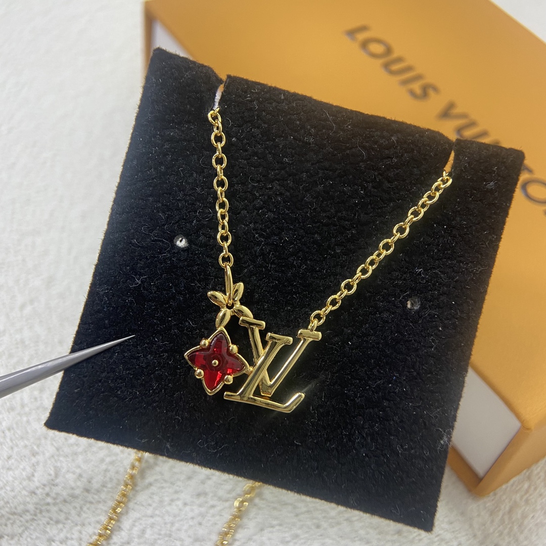 Red Crystal Flower Letter Necklace