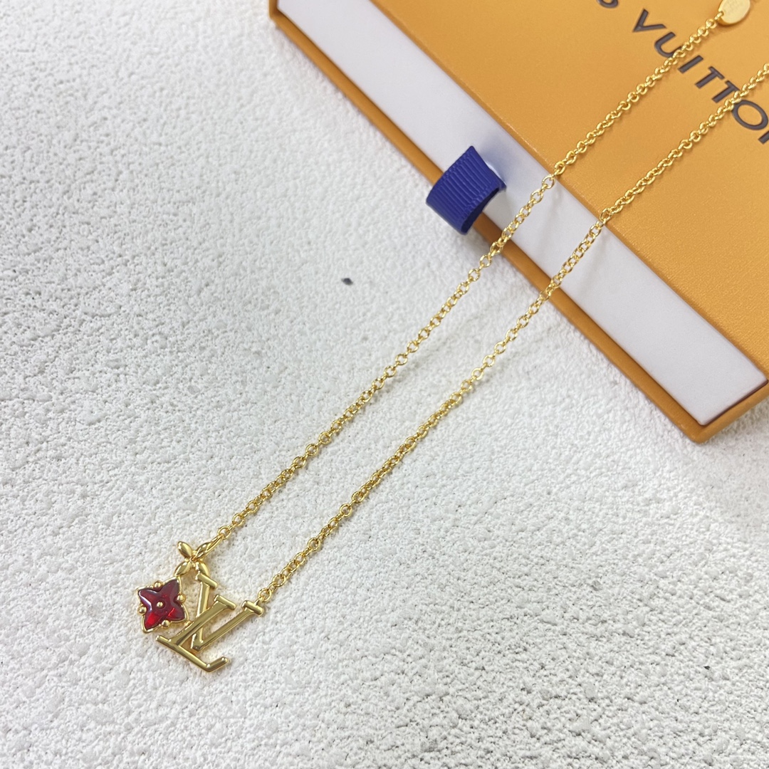 Red Crystal Flower Letter Necklace