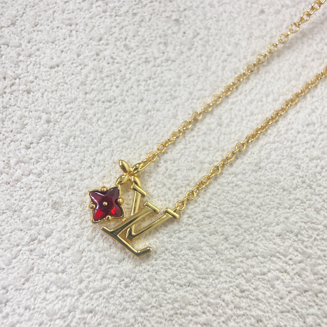 Red Crystal Flower Letter Necklace